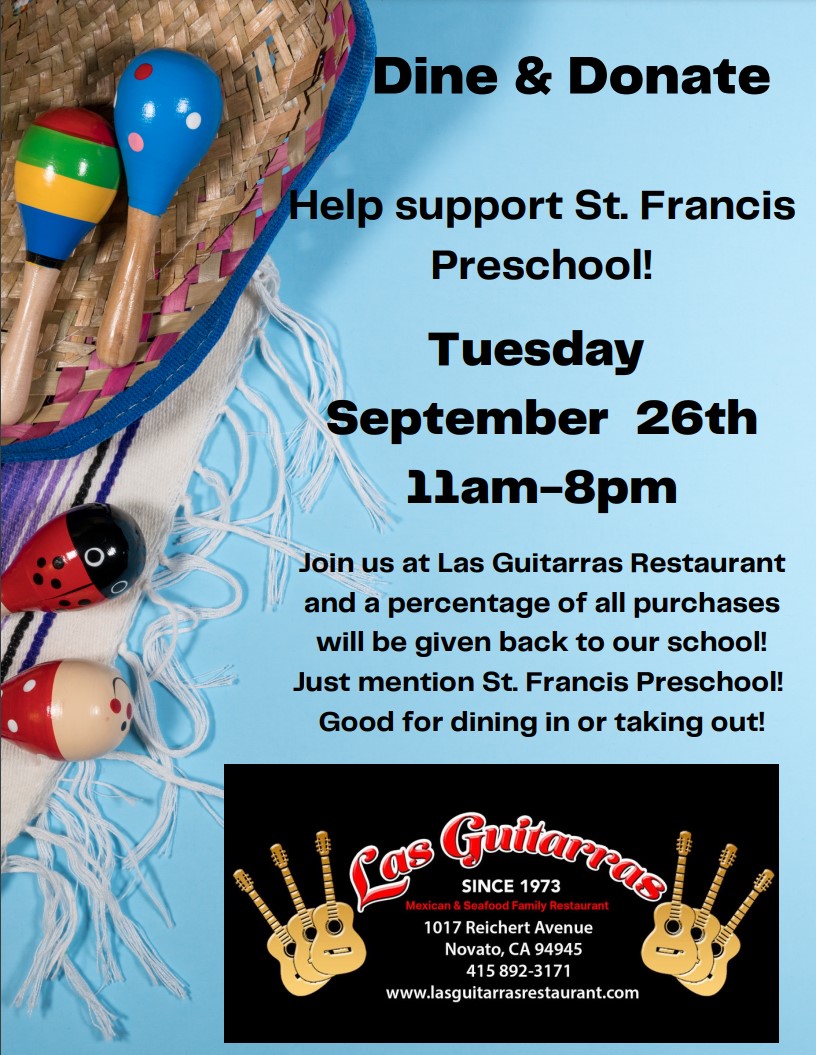 Dine & Donate St. Francis Preschool Sept. 26th