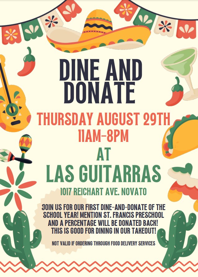 ST. FRANCIS PRESCHOOL DINE AND DONATE THURSDAY AUGUST 29TH